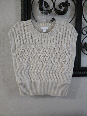 Pure Collection Cable Knit Popcorn Sleeveless Sweater Vest - Cream